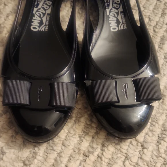 Salvatore Ferragamo Black Jelly Ballet Flats Size 7